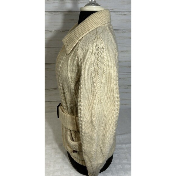 Vtg. Carraig Donn 100% WOOL THICK Cable Zip Cardigan Sweater 36 Medium to Large - Picture 3 of 16